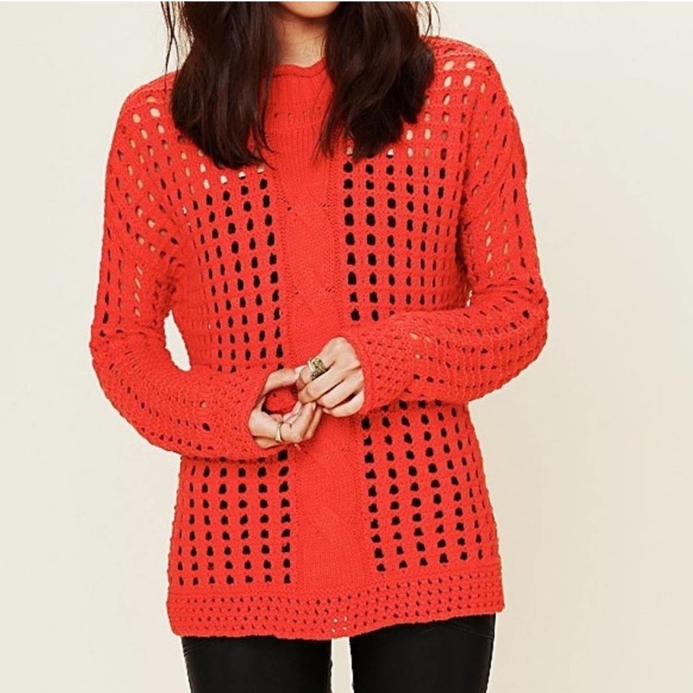 Free People Oversized Basket Weave Knit Sweater